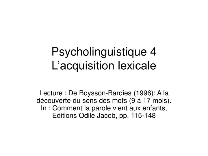 psycholinguistique 4 l acquisition lexicale