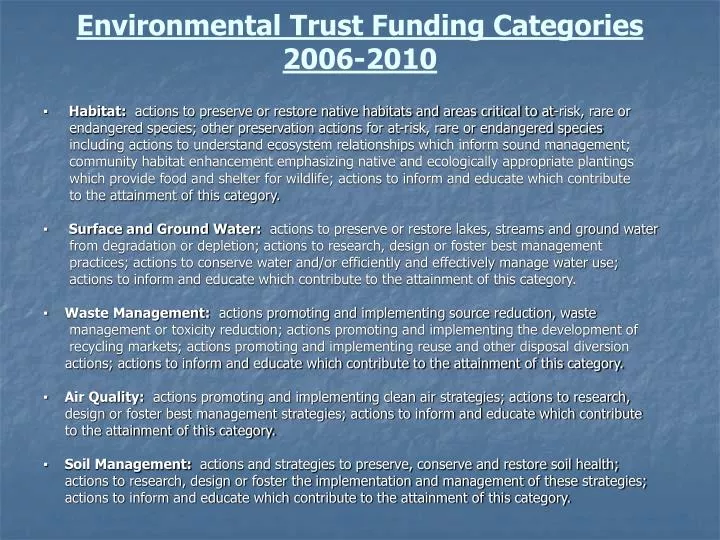 environmental trust funding categories 2006 2010