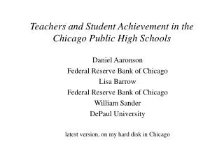Teachers and Student Achievement in the Chicago Public High Schools