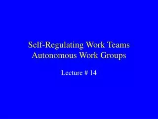 Self-Regulating Work Teams Autonomous Work Groups