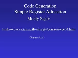 Code Generation Simple Register Allocation
