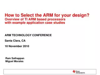 How to Select the ARM for your design? Overview of TI ARM based processors with example application case studies