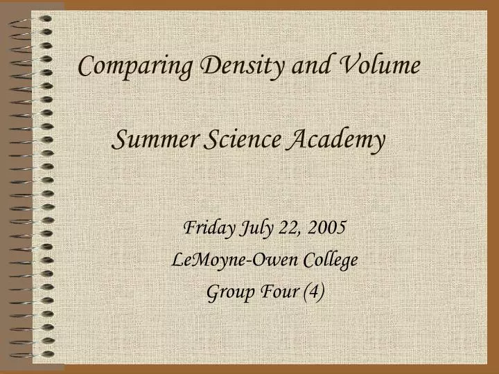 comparing density and volume summer science academy