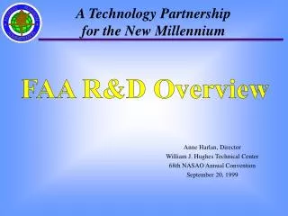 Anne Harlan, Director William J. Hughes Technical Center 68th NASAO Annual Convention September 20, 1999