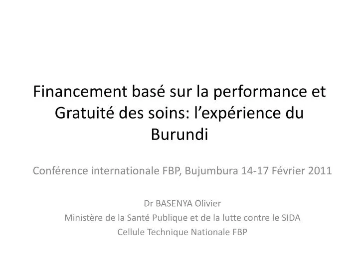 financement bas sur la performance et gratuit des soins l exp rience du burundi