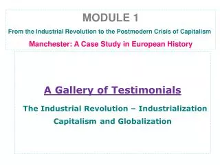A Gallery of Testimonials The Industrial Revolution – Industrialization Capitalism and Globalization
