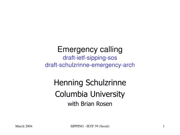emergency calling draft ietf sipping sos draft schulzrinne emergency arch