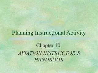 Planning Instructional Activity