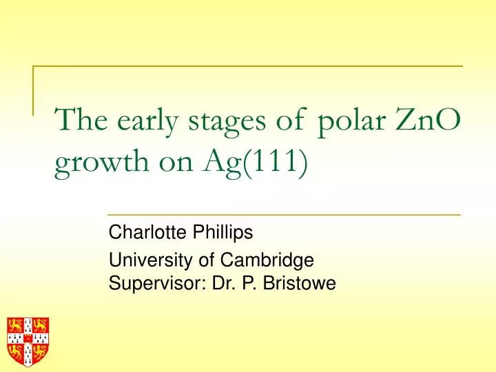 the early stages of polar zno growth on ag 111