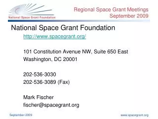 Regional Space Grant Meetings September 2009