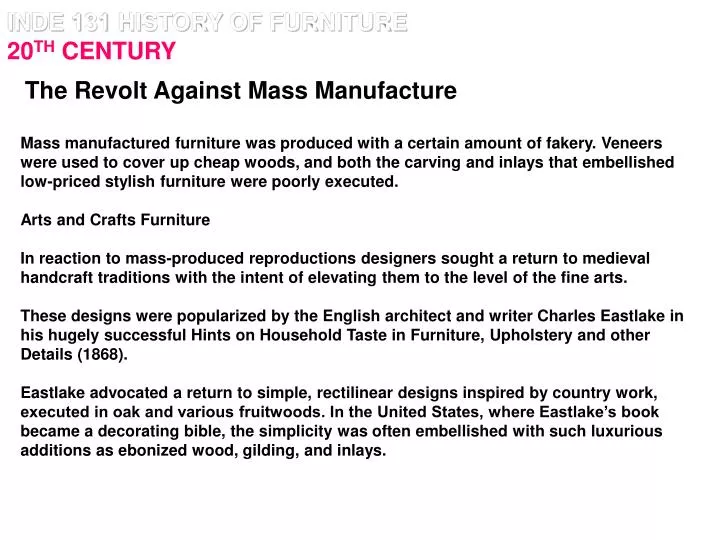 inde 131 history of furniture 20 th century