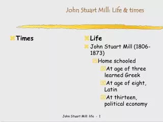 John Stuart Mill: Life &amp; times