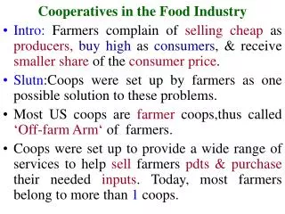 Cooperatives in the Food Industry