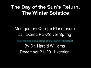 The Day of the Sun's Return, The Winter Solstice