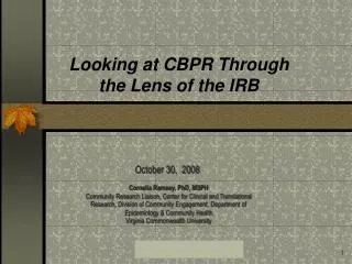 Looking at CBPR Through the Lens of the IRB