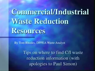 Commercial/Industrial Waste Reduction Resources
