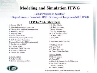 Modeling and Simulation ITWG Lothar Pfitzner on behalf of Jürgen Lorenz – Fraunhofer IISB, Germany – Chairperson M&amp