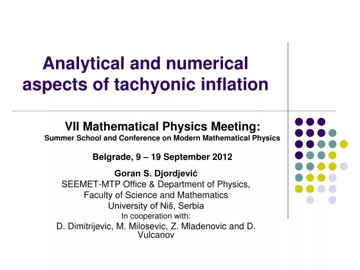 analytical and numerical aspects of tachyonic inflation