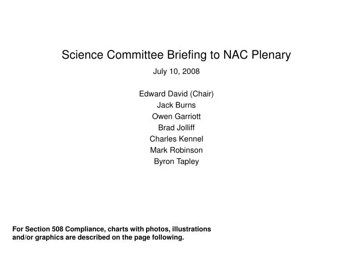 science committee briefing to nac plenary