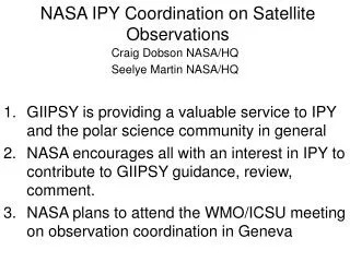 NASA IPY Coordination on Satellite Observations