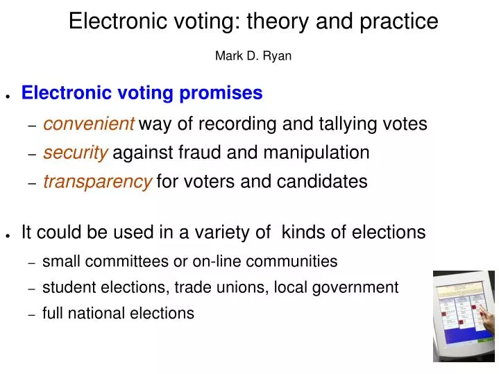 electronic voting theory and practice mark d ryan