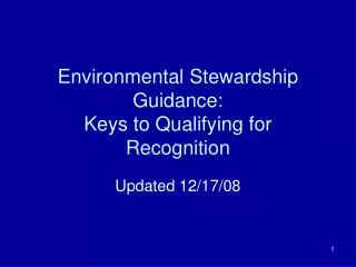Environmental Stewardship Guidance: Keys to Qualifying for Recognition