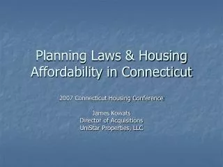 Planning Laws &amp; Housing Affordability in Connecticut