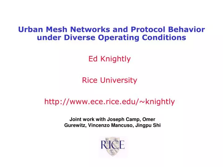 urban mesh networks and protocol behavior under diverse operating conditions