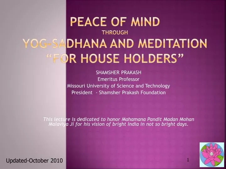 peace of mind through yog sadhana and meditation for house holders