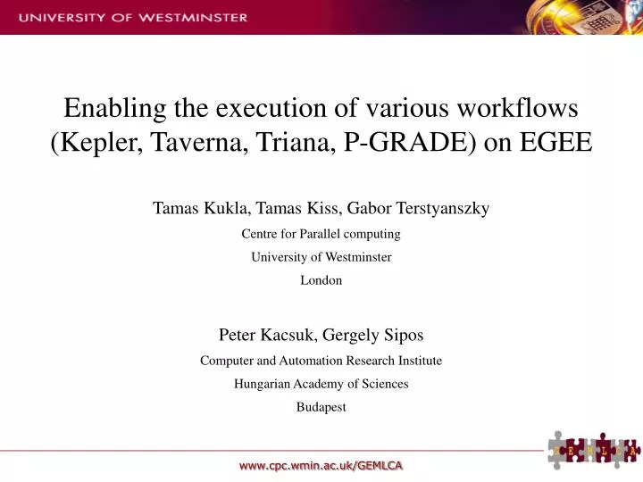 enabling the execution of various workflows kepler taverna triana p grade on egee