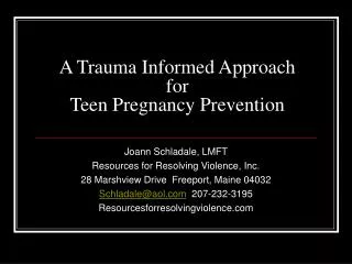 A Trauma Informed Approach for Teen Pregnancy Prevention