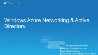 Windows Azure Networking &amp; Active Directory