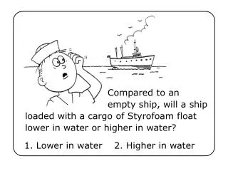 Compared to an 	empty ship, will a ship loaded with a cargo of Styrofoam float lower in water or higher in water?