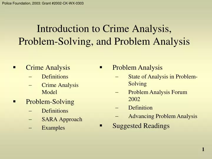 introduction to crime analysis problem solving and problem analysis