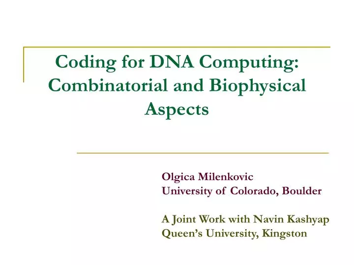 coding for dna computing combinatorial and biophysical aspects