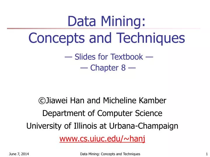 data mining concepts and techniques slides for textbook chapter 8