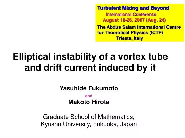 elliptical instability of a vortex tube and drift current induced by it