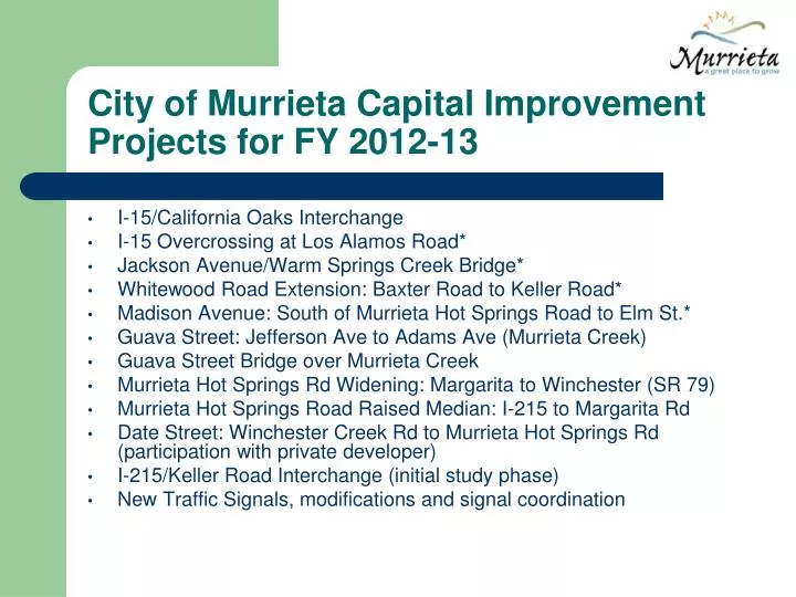 city of murrieta capital improvement projects for fy 2012 13