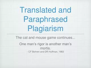 Translated and Paraphrased Plagiarism