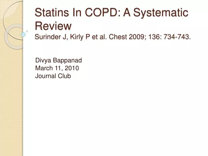 statins in copd a systematic review surinder j kirly p et al chest 2009 136 734 743