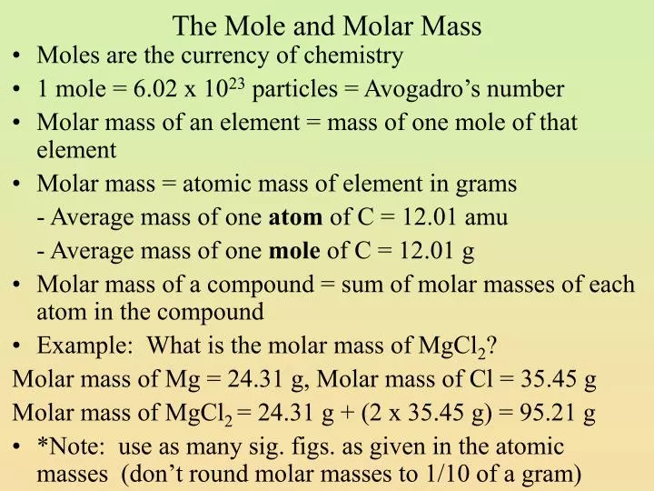 the mole and molar mass