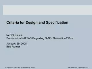 Criteria for Design and Specification