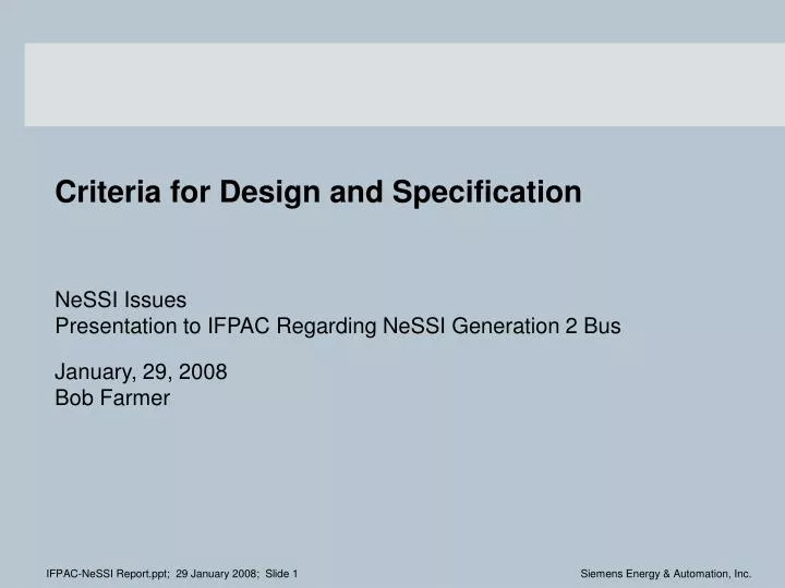 criteria for design and specification