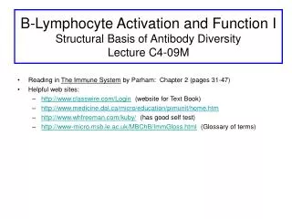 B-Lymphocyte Activation and Function I Structural Basis of Antibody Diversity Lecture C4-09M