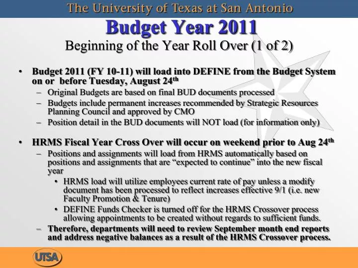budget year 2011 beginning of the year roll over 1 of 2