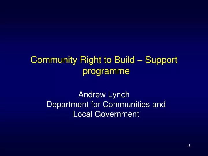 community right to build support programme