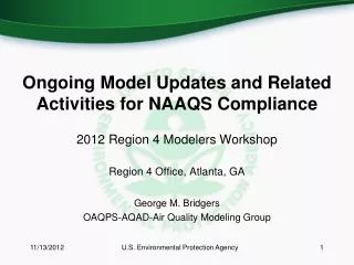 Ongoing Model Updates and Related Activities for NAAQS Compliance