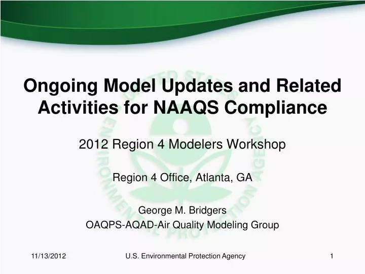 ongoing model updates and related activities for naaqs compliance