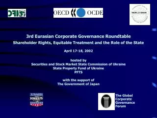 3rd Eurasian Corporate Governance Roundtable Shareholder Rights, Equitable Treatment and the Role of the State April 17