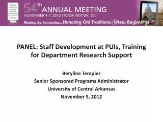 PANEL: Staff Development at PUIs, Training for Department Research Support